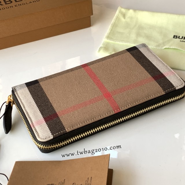 Burberry專門店新款House格紋拼粒紋皮革拉鏈錢包 巴寶莉男女款拉鏈長夾錢包 yxb1010
